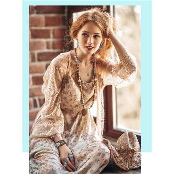 Bohemian Western Jewelry Turquoise Set Women Bohemian Pendant Layered Choker - Picture 5 of 6